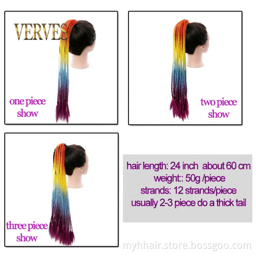 Synthetic Hair Ties Gradient Crochet Braid 24 inch Wigs Colorful Hair-Ring Braid Ponytail for Women Braided Drawstring Ponytail